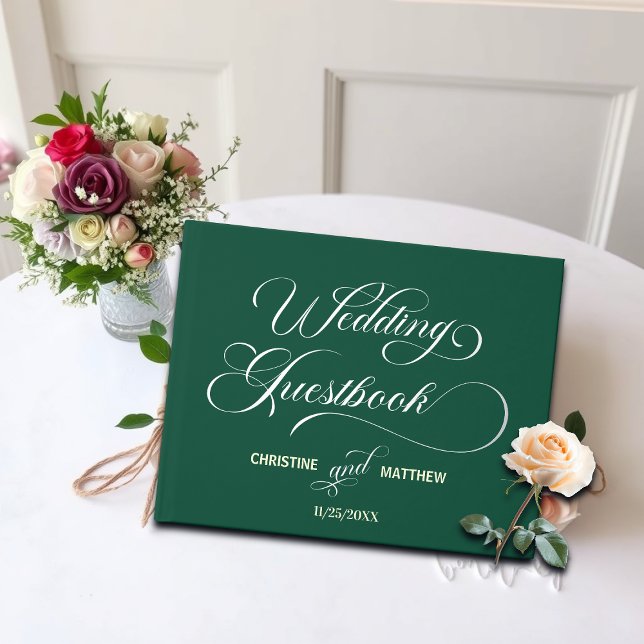 Elegant Calligraphy Teal Wedding Silver  Guest Book (Creator Uploaded)