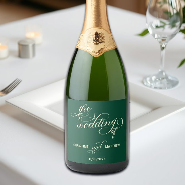 Elegant Calligraphy Teal Wedding Sparkling Wine Label (Creator Uploaded)