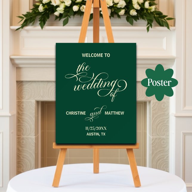 Elegant Calligraphy Teal Wedding Welcome Poster (Creator Uploaded)