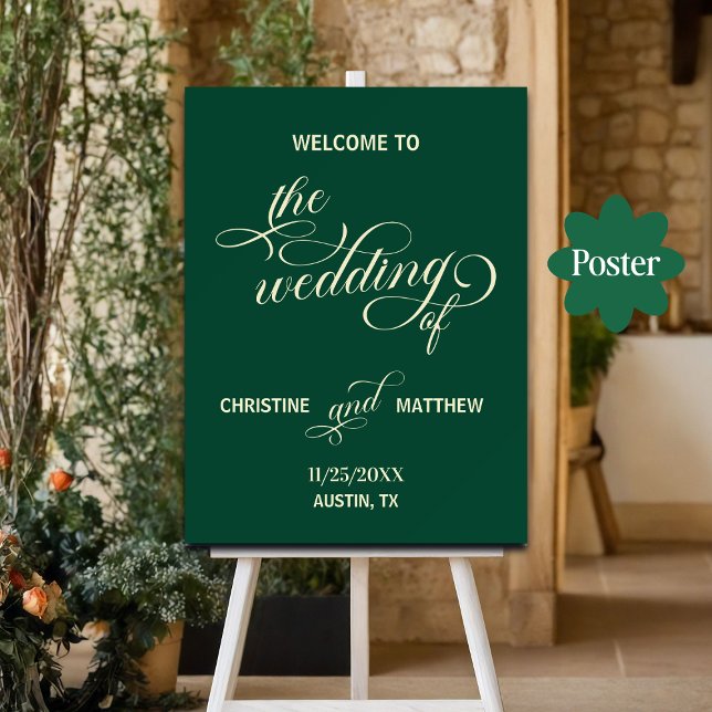 Elegant Calligraphy Teal Wedding Welcome Poster (Creator Uploaded)