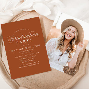 Elegant Calligraphy Terracotta Graduation Party Invitation
