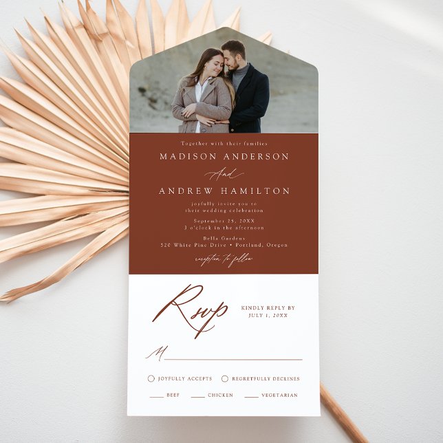 Elegant Calligraphy Terracotta Photo Wedding All In One Invitation (Creator Uploaded)