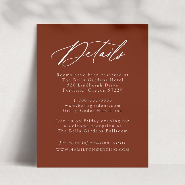 Elegant Calligraphy Terracotta Wedding Details Enclosure Card (Creator Uploaded)