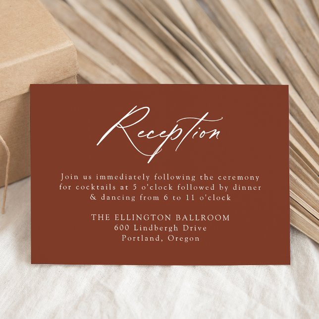 Elegant Calligraphy Terracotta Wedding Reception Enclosure Card (Creator Uploaded)