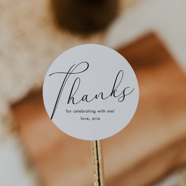 Elegant Calligraphy Thank You Black and White Classic Round Sticker (Creator Uploaded)