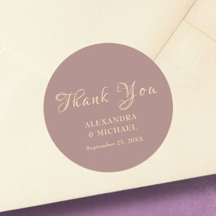 Elegant Calligraphy Thank You Wedding Purple Classic Round Sticker