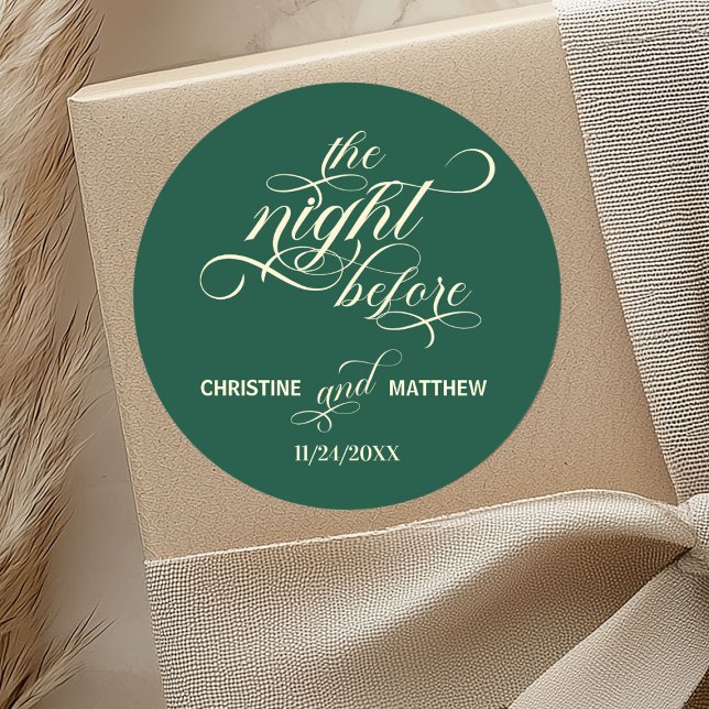 Elegant Calligraphy The Night Before Teal Wedding Classic Round Sticker (Creator Uploaded)