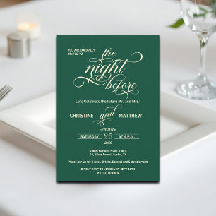 Elegant Calligraphy The Night Before Teal Wedding Invitation