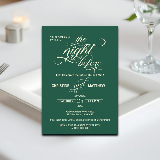 Elegant Calligraphy The Night Before Teal Wedding Invitation (Creator Uploaded)