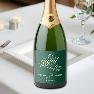 Elegant Calligraphy The Night Before Teal Wedding Sparkling Wine Label