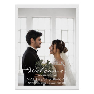 Elegant Calligraphy Two Photo Wedding Sign Welcome