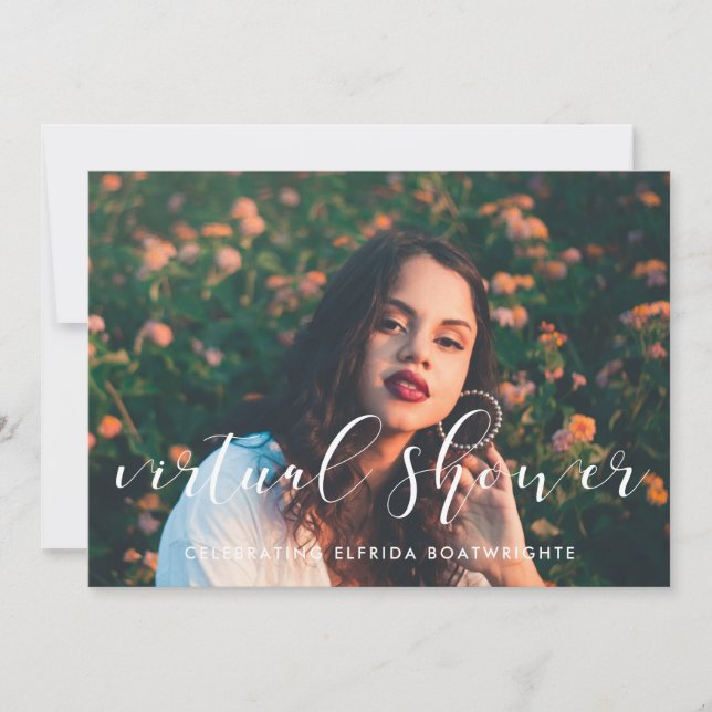 Elegant calligraphy Virtual bridal shower photo Invitation (Front)