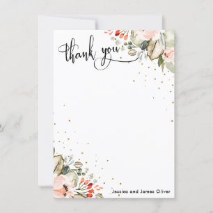 Elegant Calligraphy Watercolor Flowers & Confetti Thank You Card