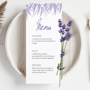 Elegant Calligraphy Watercolor Lavender Wedding Menu