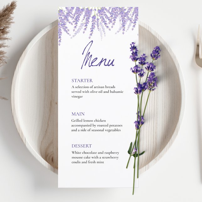 Elegant Calligraphy Watercolor Lavender Wedding Menu (Creator Uploaded)