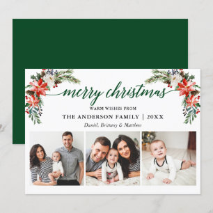 Elegant Calligraphy Watercolor Winter Floral Green Holiday Card