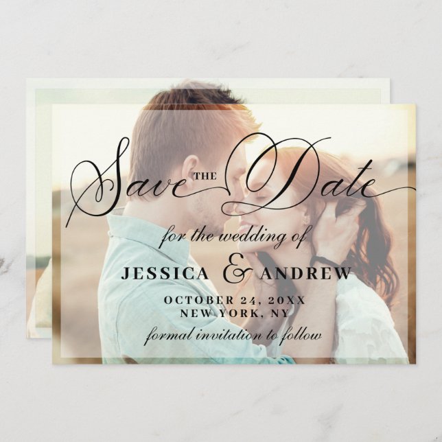 Elegant Calligraphy Wedding 2 PHOTO Save the Date (Front/Back)
