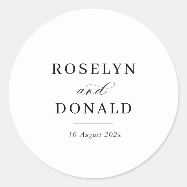 Elegant calligraphy wedding classic round sticker (Front)