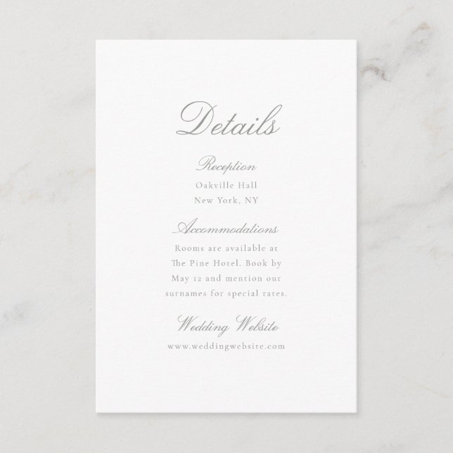 Elegant Calligraphy Wedding Details Card (Front)