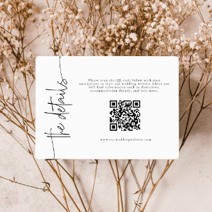 Elegant Calligraphy Wedding details QR code  Enclosure Card