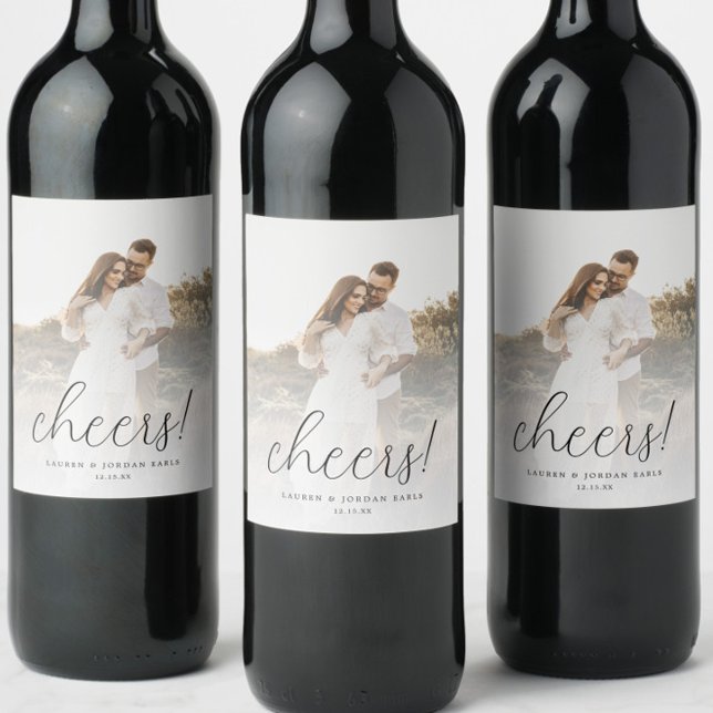 Elegant Calligraphy Wedding Favour Photo Wine Label (Creator Uploaded)