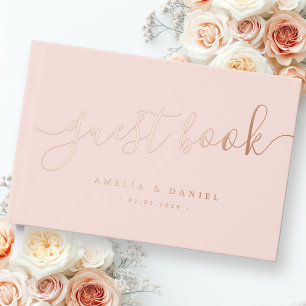 Elegant calligraphy wedding light blush pink guest book