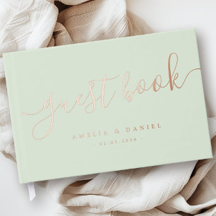 Elegant calligraphy wedding light sage green guest book