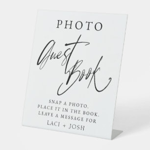 Elegant Calligraphy Wedding Photo Guestbook Table Pedestal Sign