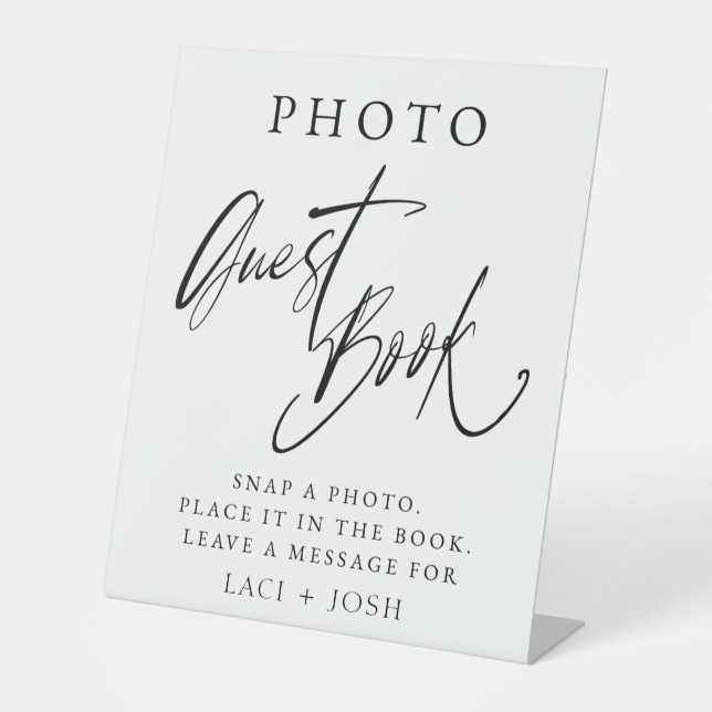 Elegant Calligraphy Wedding Photo Guestbook Table  Pedestal Sign (Front)