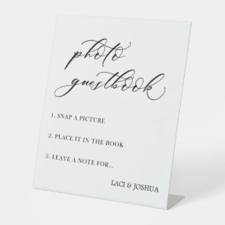Elegant Calligraphy Wedding Photo Guestbook Table  Pedestal Sign