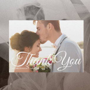 Elegant Calligraphy Wedding Photo Thank You Card