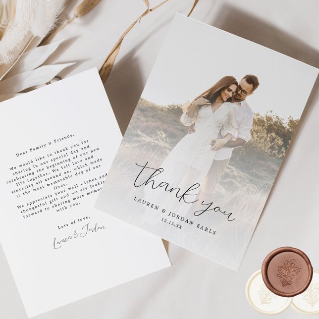 Elegant Calligraphy Wedding Photo  Thank You Card (Creator Uploaded)