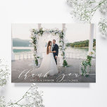 Elegant Calligraphy Wedding Photo Thank You Card<br><div class="desc">Elegant White Script Thank You Card with Custom Text Message on the Back. Perfect for weddings,  birthdays,  graduations and other events.</div>