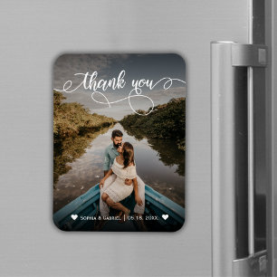 Elegant Calligraphy Wedding Photo Thank You Magnet
