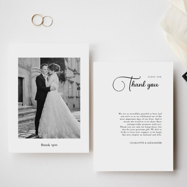 Elegant Calligraphy Wedding Photos Thank You Card (Creator Uploaded)