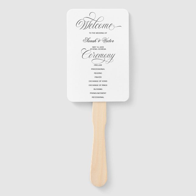 Elegant Calligraphy Wedding Program Hand Fan (Front)