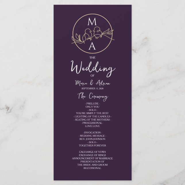 Elegant Calligraphy Wedding Program Programme (Front)