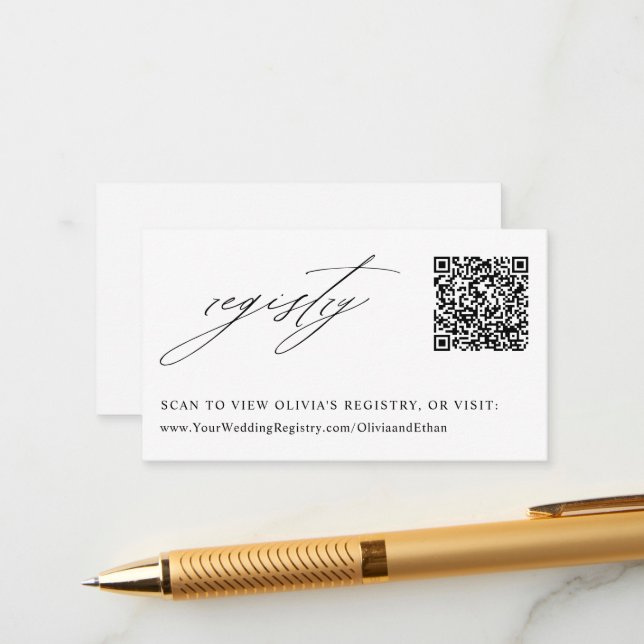Elegant Calligraphy Wedding QR Code Registry Enclosure Card (Front/Back In Situ)