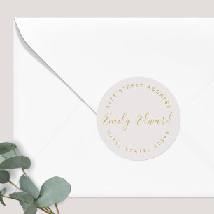 Elegant Calligraphy Wedding Return Address Classic Round Sticker