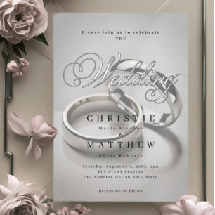 Elegant Calligraphy Wedding Rings Invitation