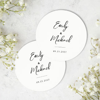 Elegant Calligraphy Wedding Round Paper Coaster