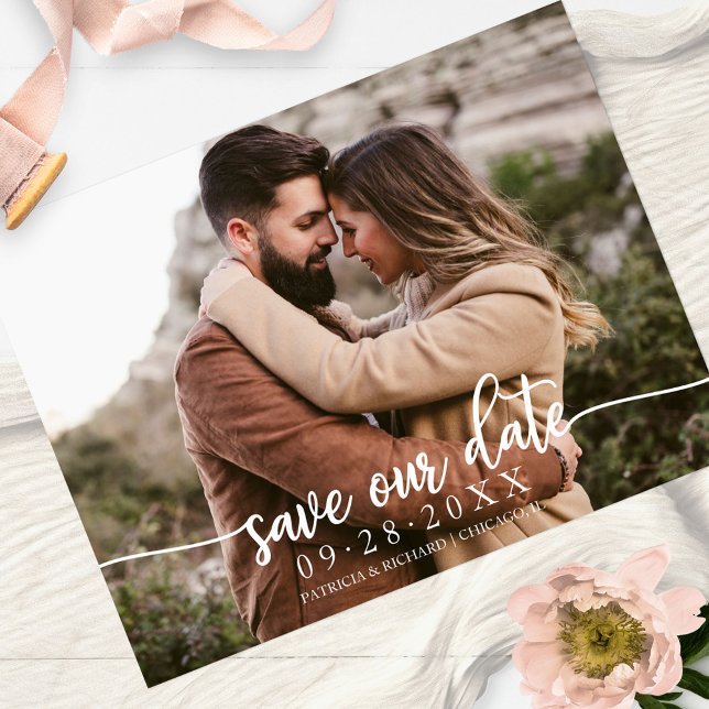 Elegant Calligraphy Wedding Save Our Date Photo Postcard (Creator Uploaded)