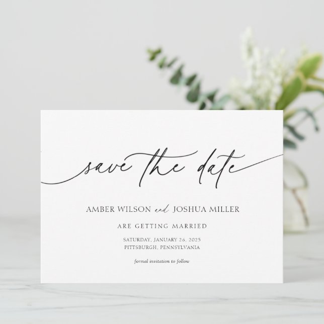 Elegant Calligraphy Wedding Save the Date Invitation (Standing Front)