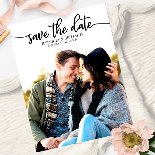 Elegant Calligraphy Wedding Save The Date Photo Postcard