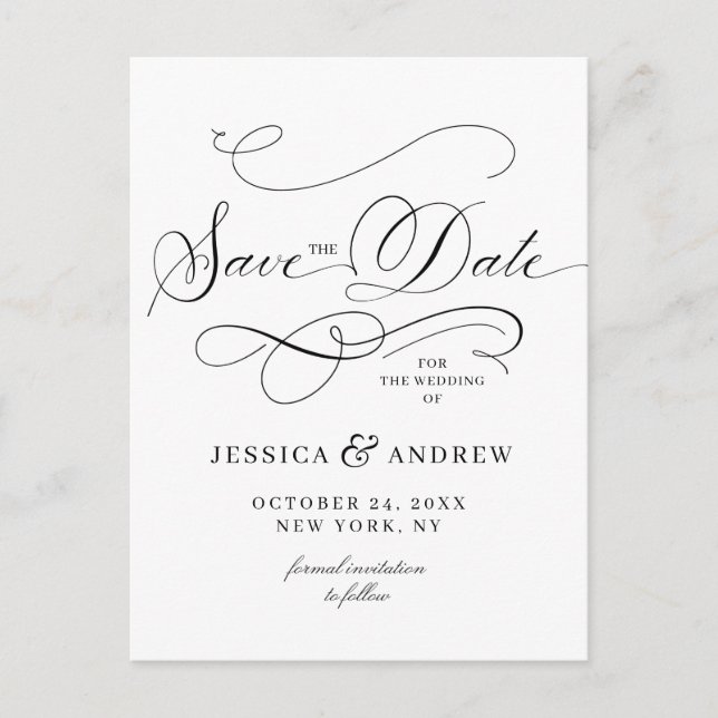 Elegant Calligraphy Wedding Save the Date Postcard (Front)