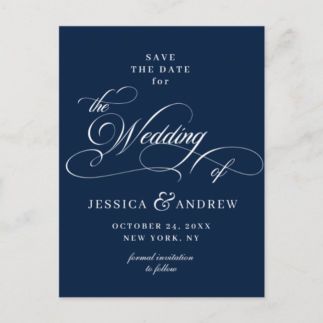 Elegant Calligraphy Wedding Save the Date Postcard (Front)