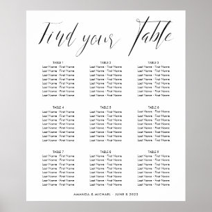 Elegant Calligraphy Wedding Seating Table Chart