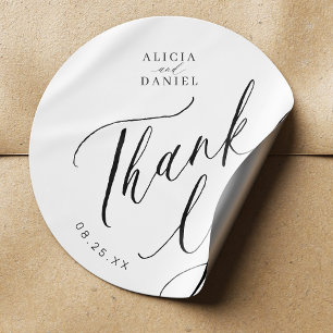 Elegant calligraphy wedding thank you favour classic round sticker