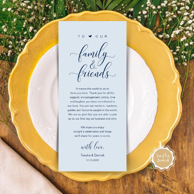 Elegant Calligraphy Wedding Thank You Table Card (Elegant Calligraphy Wedding Dinner Bridal Shower Thank You Table Card in Misty Blue)