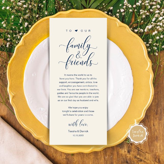 Elegant Calligraphy Wedding Thank You Table Card (Elegant Calligraphy Wedding Dinner Bridal Shower Thank You Table Card in navy Blue and Ivory)